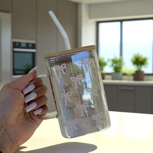 Pink Bows Glass Cup