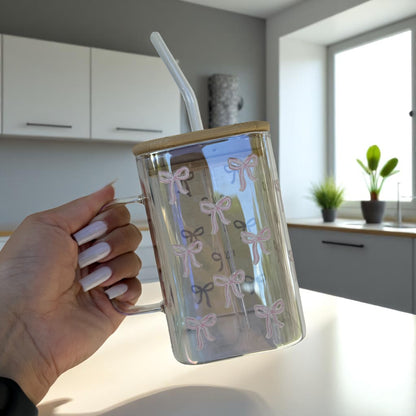 Pink Bows Glass Cup