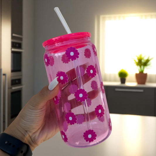 Daisy Pink Glass Cup