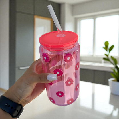 Daisy Pink Glass Cup