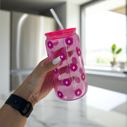 Daisy Pink Glass Cup