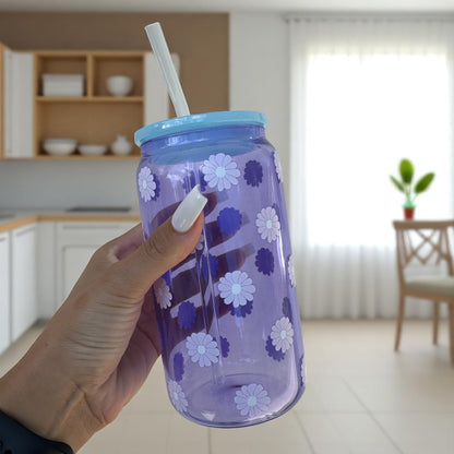 Daisy Purple Glass Cup