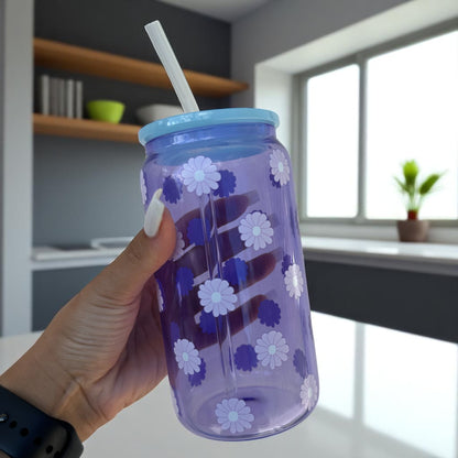 Daisy Purple Glass Cup