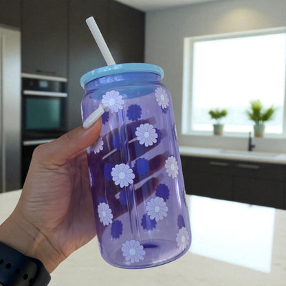 Daisy Purple Glass Cup