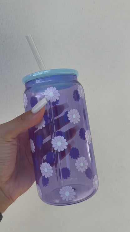 Daisy Purple Glass Cup
