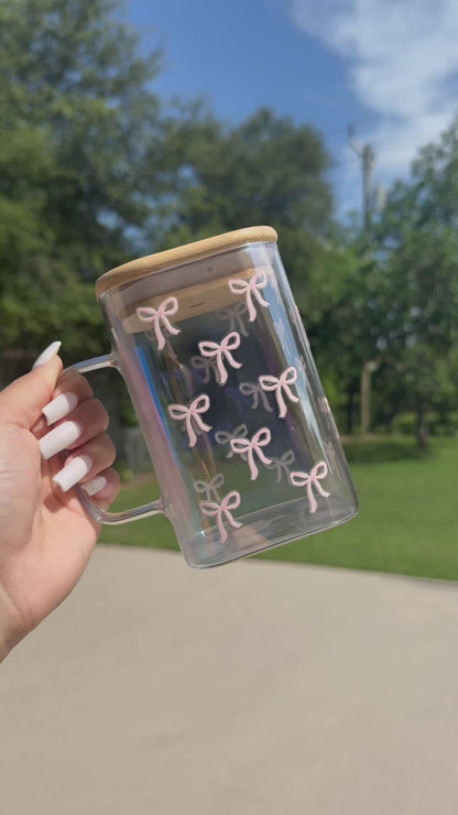 Pink Bows Glass Cup