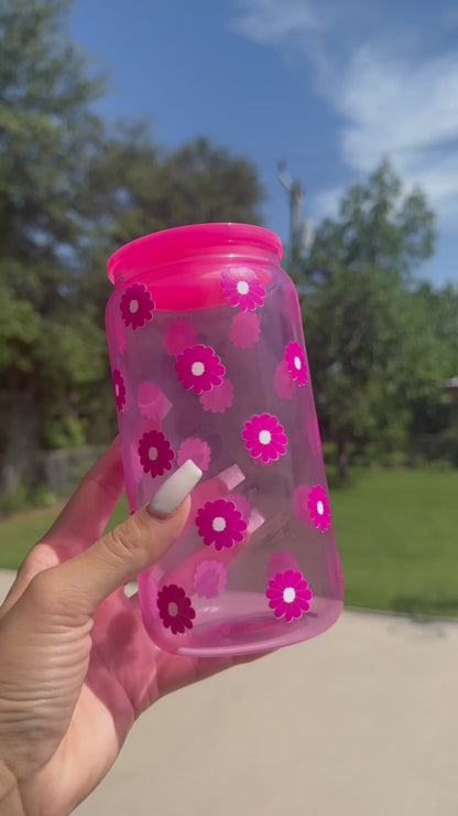 Daisy Pink Glass Cup
